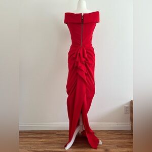 AIDA Off-Shoulder Red Gown with Ruffle Back Detail